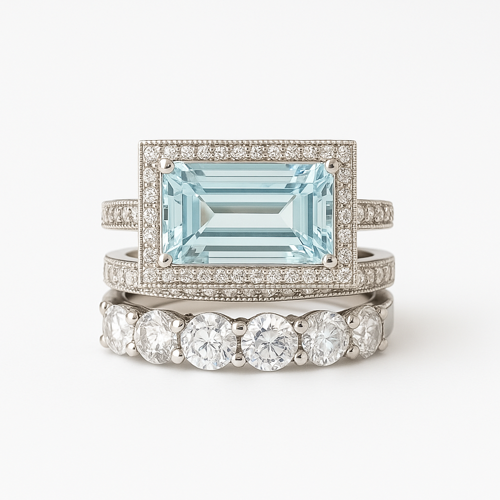 Vintage Silver Ring Set with Turquoise Glass