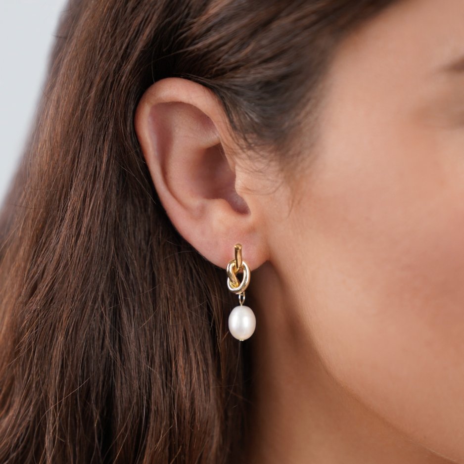 Knotted Gold and Freshwater Pearl Earrings