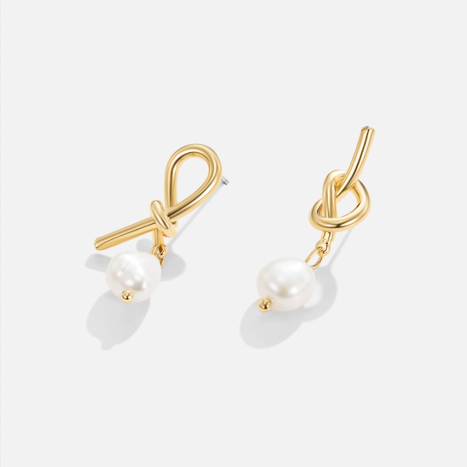 Knotted Gold and Freshwater Pearl Earrings
