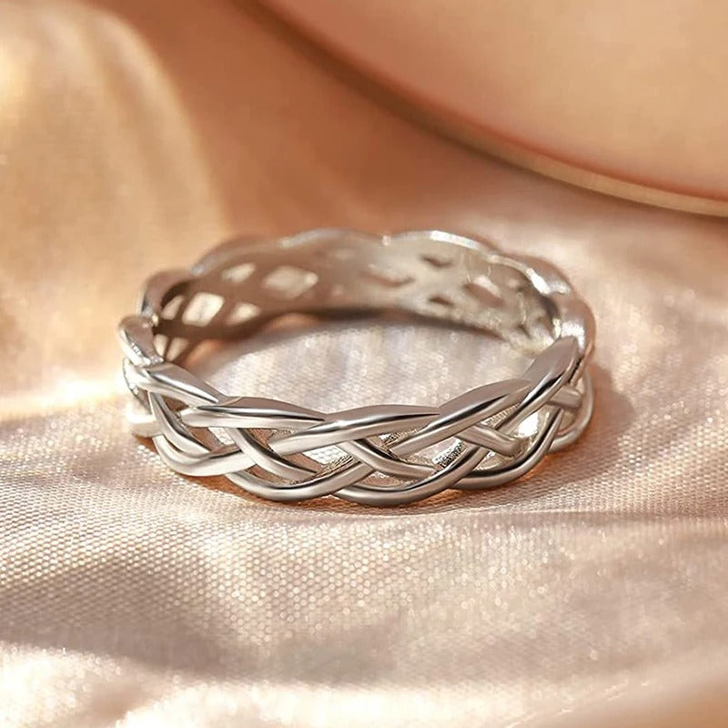 Twisted Woven Braided Band Ring, Silver-Tone Polished Finish
