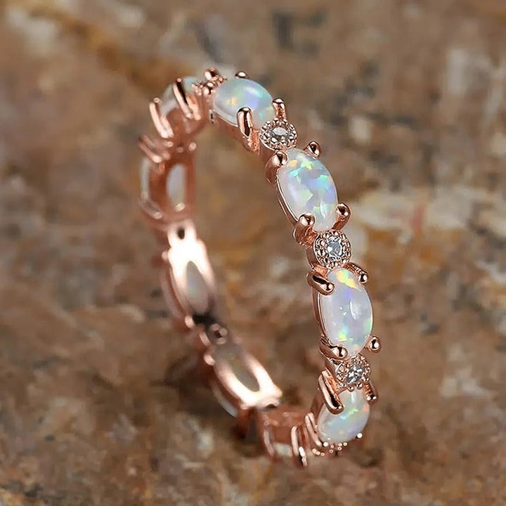 Vintage Rose Gold Ring with Opal & Crystal