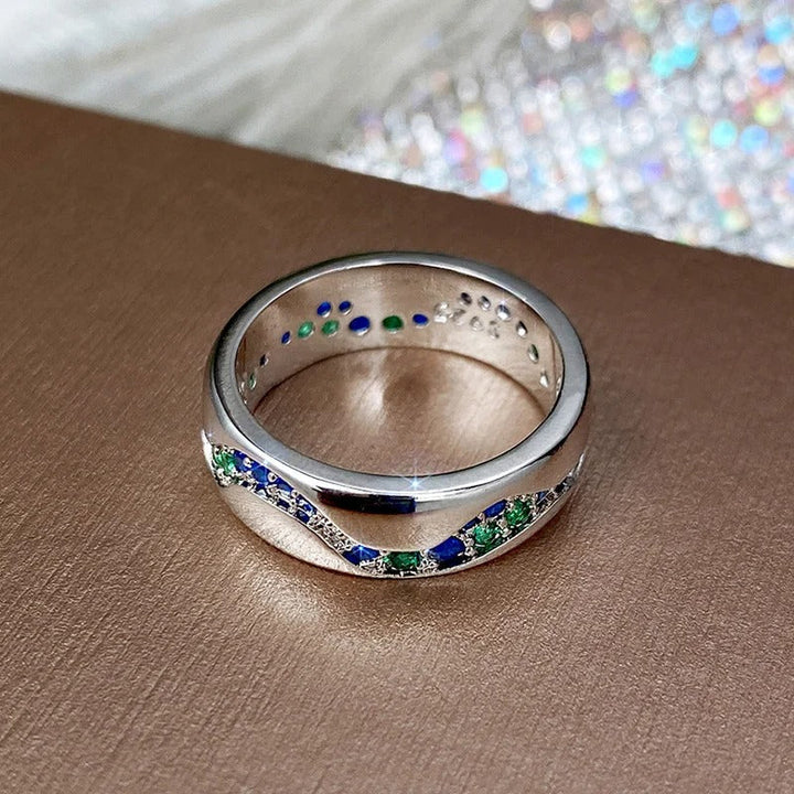 Vintage silver wave ring with blue and green stones