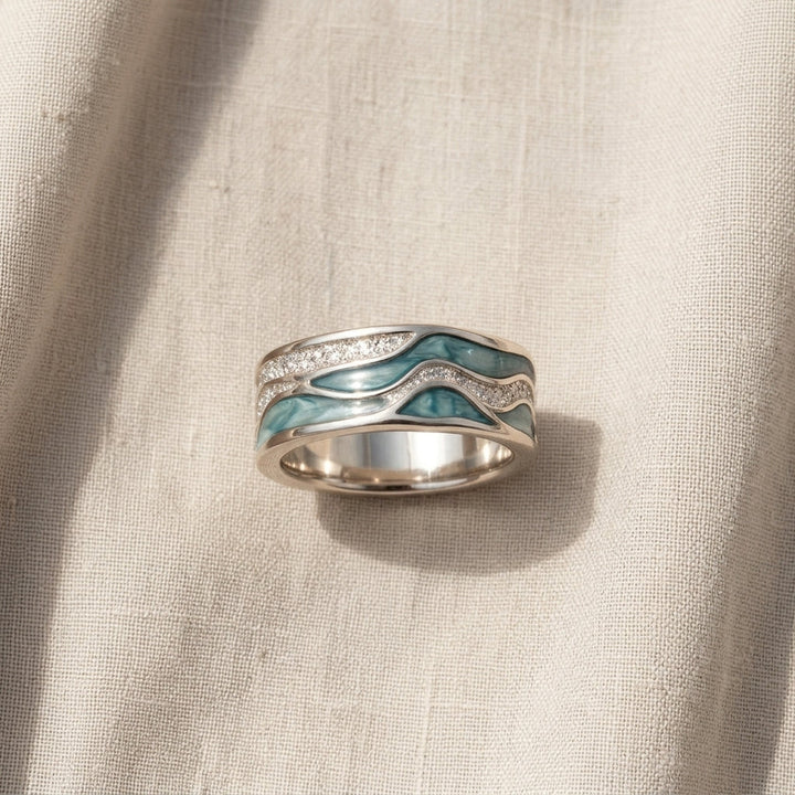 Turquoise silver-plated wave ring