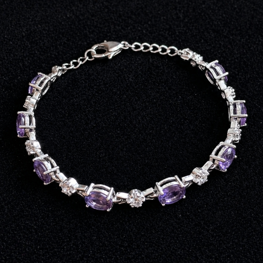 Elegant Amethyst and White Gold Necklace Bracelet