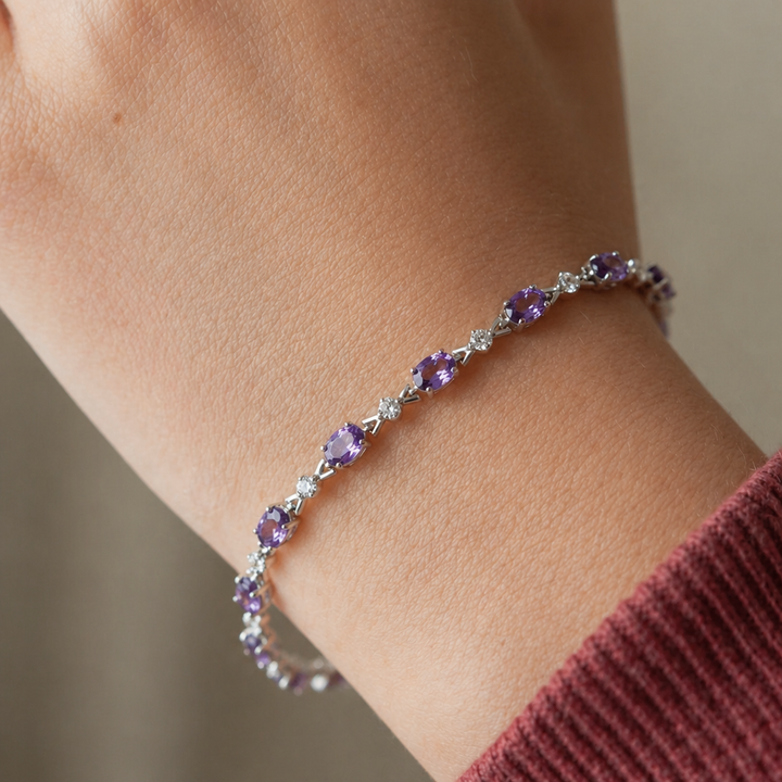 Elegant Amethyst and White Gold Necklace Bracelet