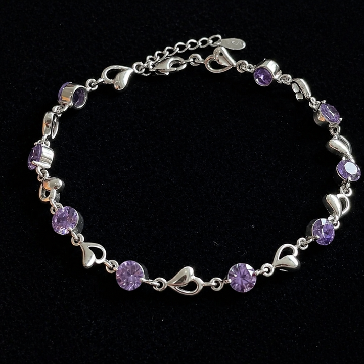 Refined Amethyst Heart Charm Bracelet