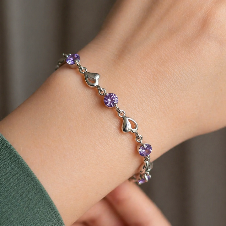 Refined Amethyst Heart Charm Bracelet
