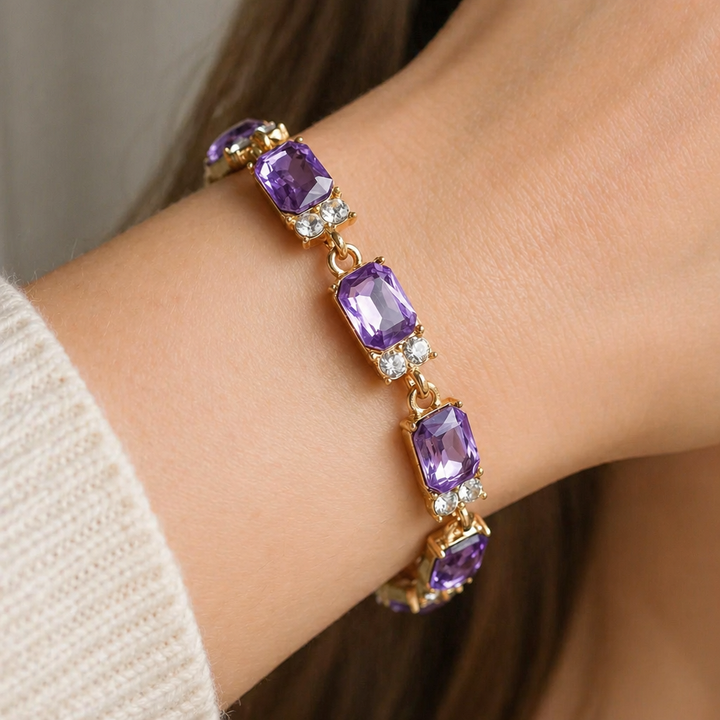Elegant Amethyst and Gold Charm Bracelet