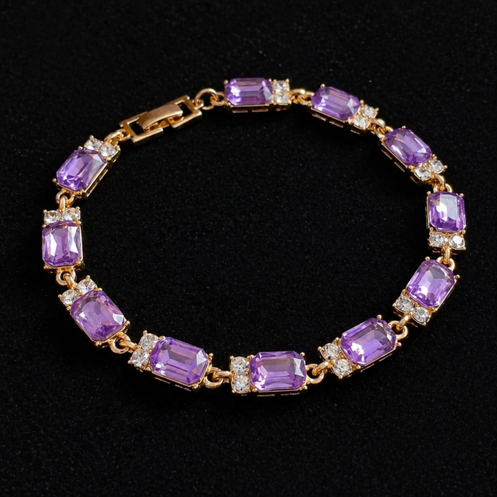 Elegant Amethyst and Gold Charm Bracelet