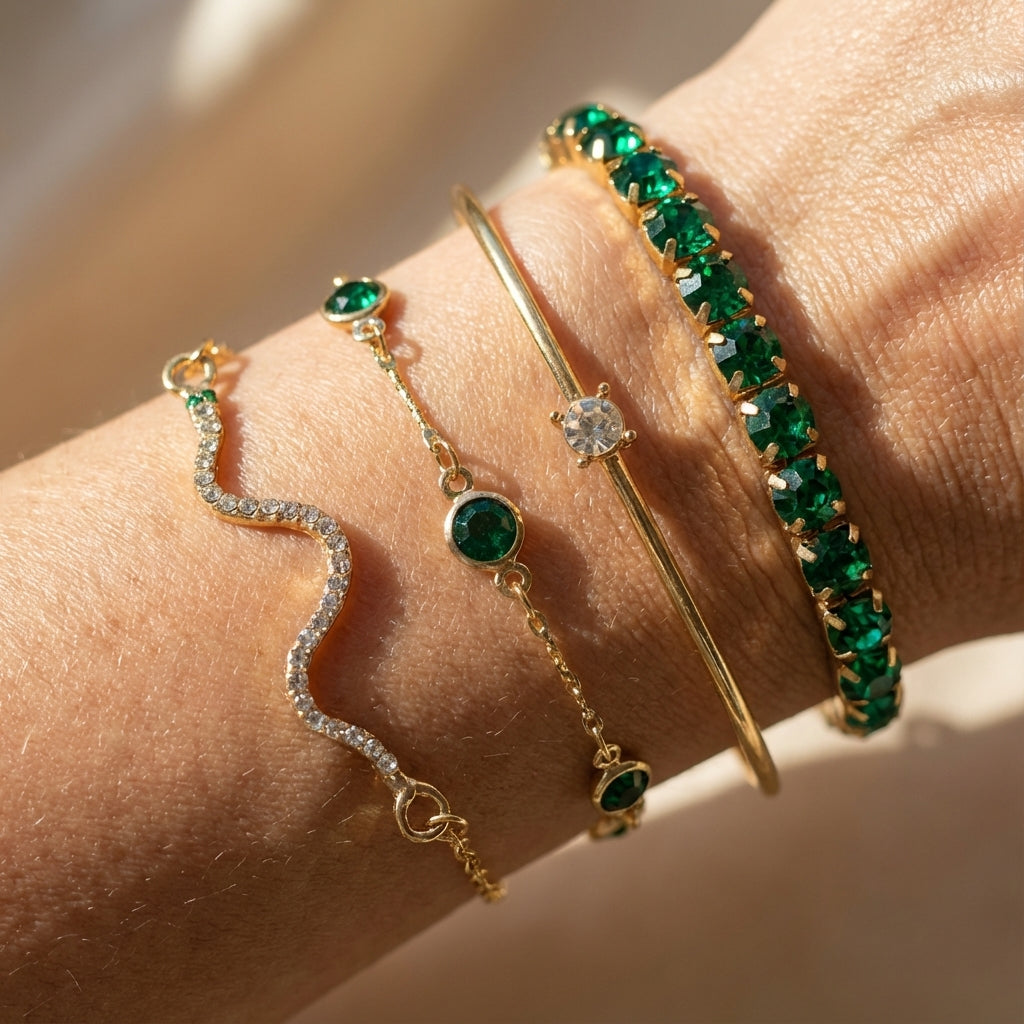 Gold Emerald Bracelet Set
