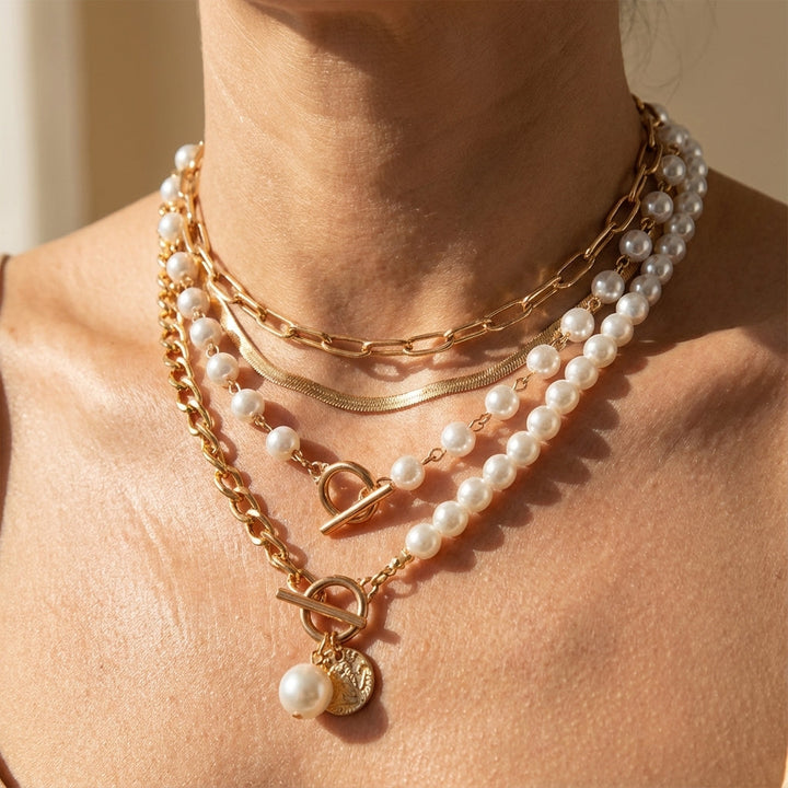 Modern multi-layer pearl necklace set