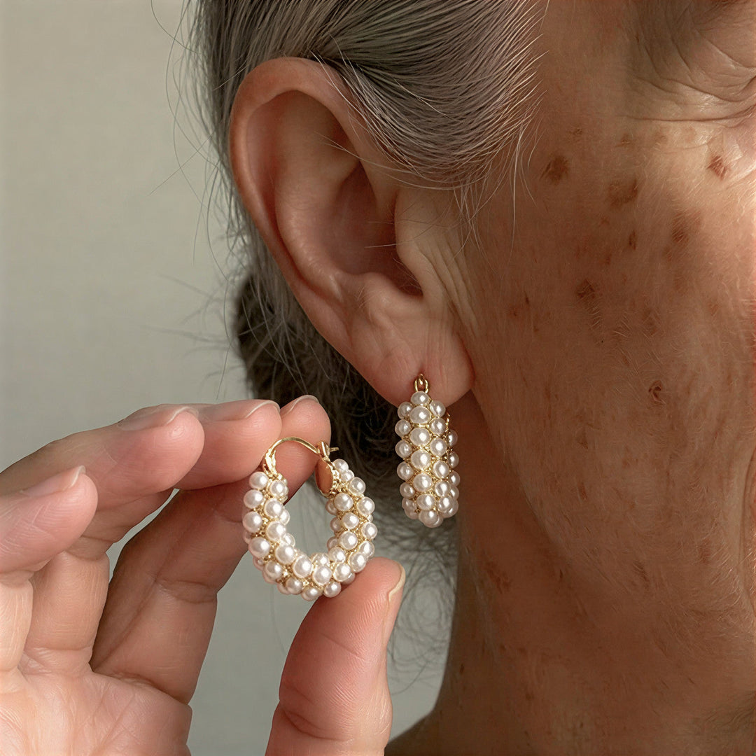 Multi-layer pearl hoop earrings