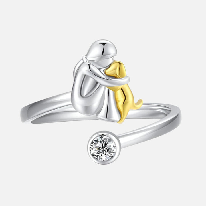 925 Sterling Silver Dog Ring with Cubic Zirconia - Adjustable & Handmade