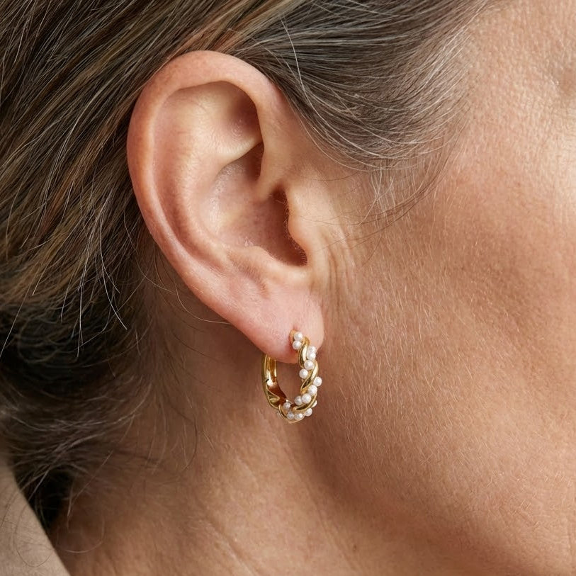 Twisted Pearl Hoop Earrings