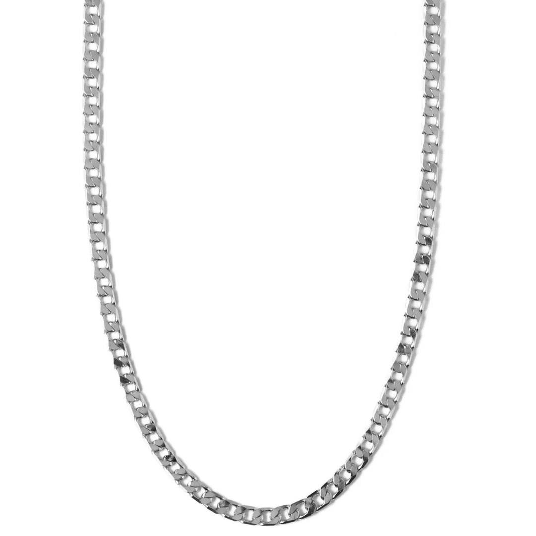 Flat Curb Chain Necklace | White Gold
