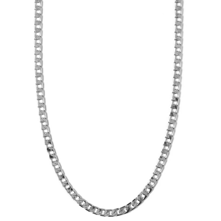Flat Curb Chain Necklace | White Gold