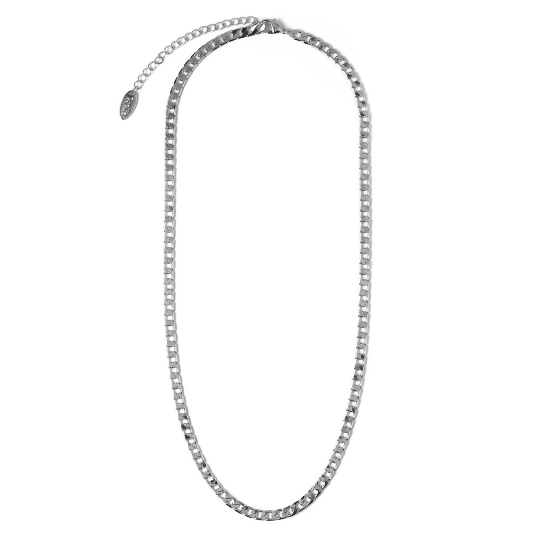 Flat Curb Chain Necklace | White Gold