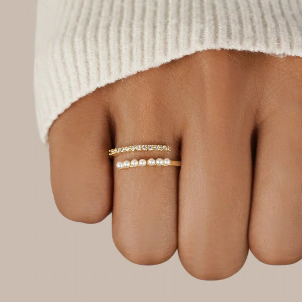 Virelle Open Ring with Pearl & Crystal | Gold